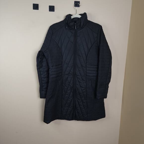 Weatherproof Full Zip Black Quilted Long Puffer Coat Size L - Picture 1 of 14